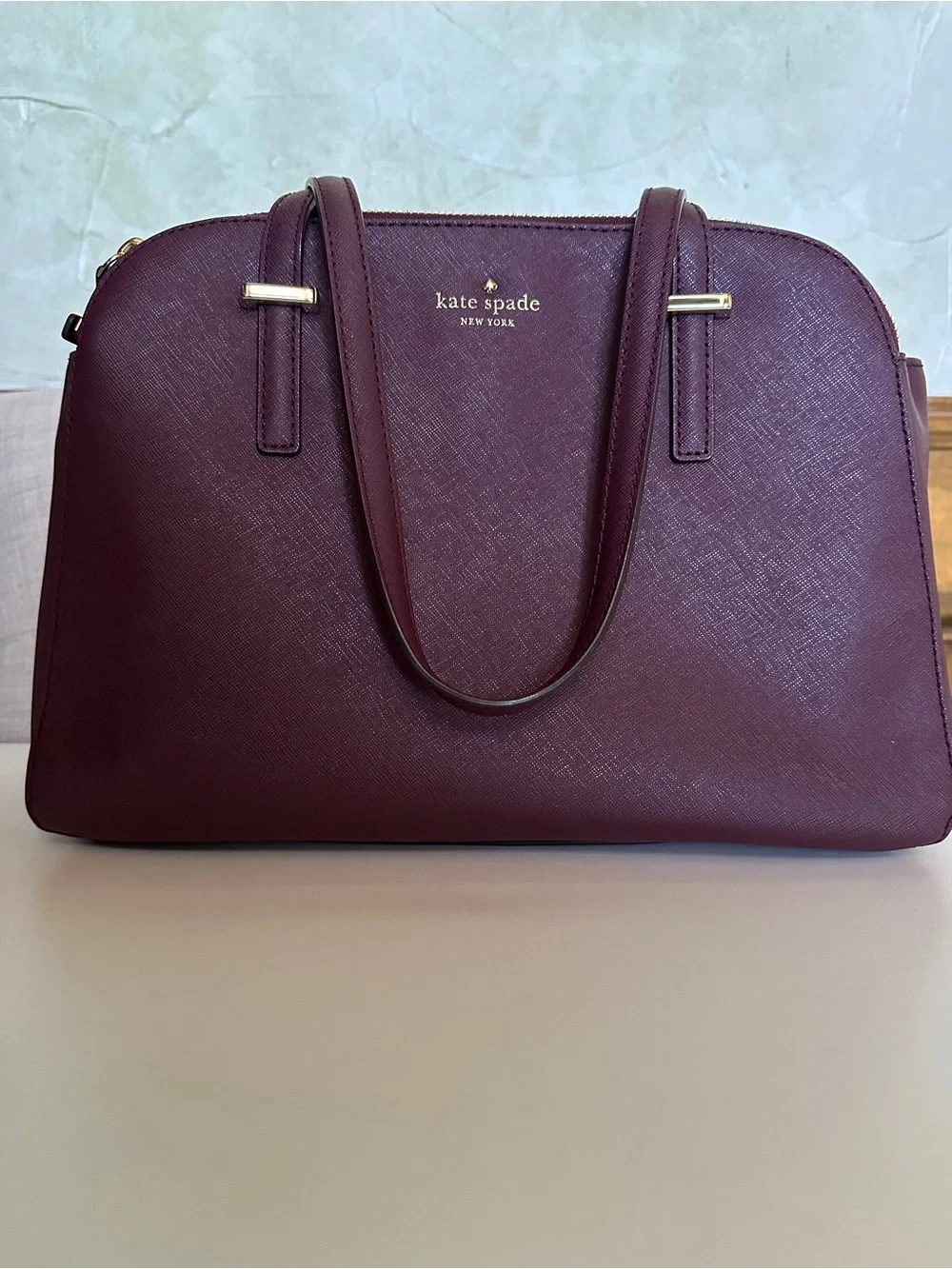 kate spade Deep Wine Dome Satchel with Gold Hardware